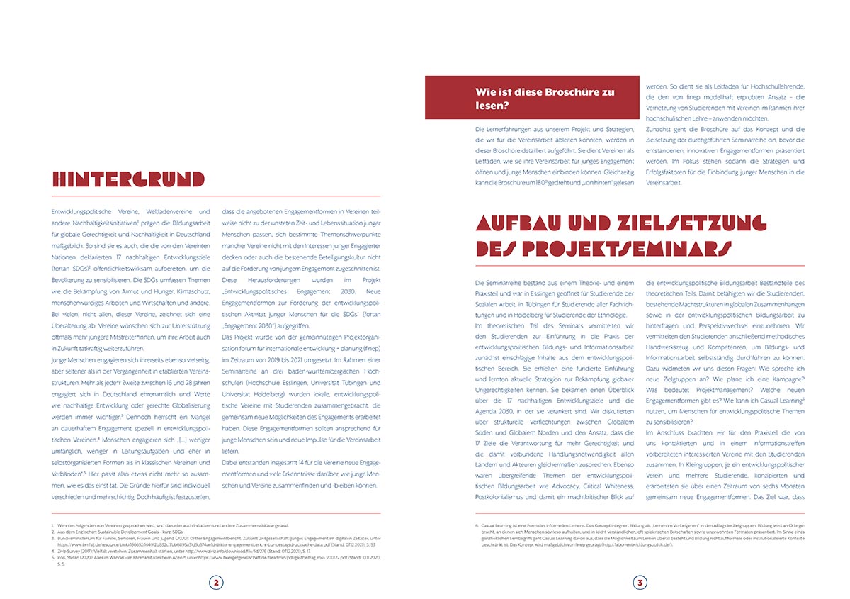 Image of an open publication spread featuring a two-column layout on both pages, with section titles displayed in a geometric font.